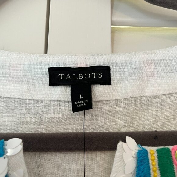 NWT Talbots tunic white embroidered embellished women large linen - Picture 8 of 12